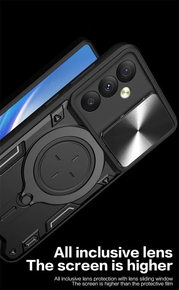 Iphone 13 -Armour Protect Ring Holder, linsebeskyttelse Stødsikker etui -SORT