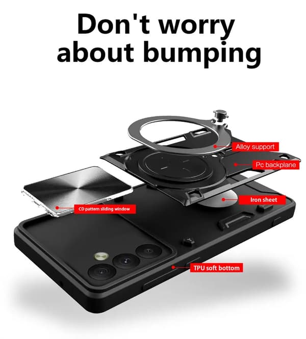 Iphone 13 -Armour Protect Ring Holder, linsebeskyttelse Stødsikker etui -SORT