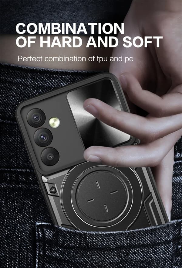 Iphone 13 -Armour Protect Ring Holder, linsebeskyttelse Stødsikker etui -SORT