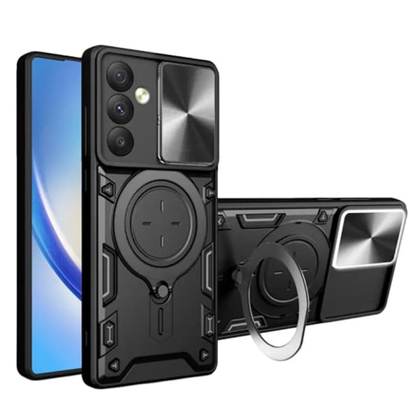 Iphone 13 -Armour Protect Ring Holder, linsebeskyttelse Stødsikker etui -SORT