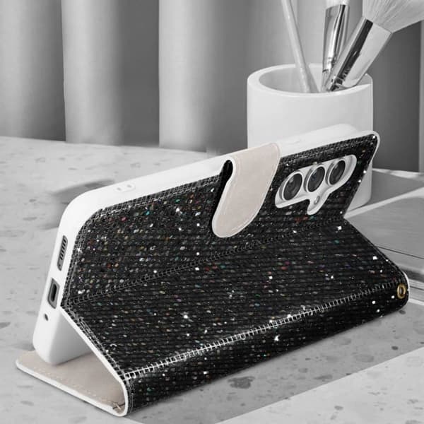 Fodral för Samsung Galaxy A54 5G Glitter Disco Wallet Video Support Svart