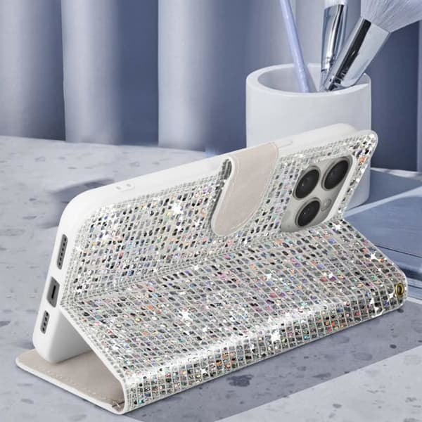 AVIZAR Plånboksfodral till iPhone 14 Pro Max Glitter Disco - Grå - Hårt - Smidigt