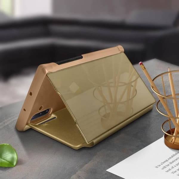 AVIZAR Fodral till Samsung Galaxy Note 10 - Translucent Mirror Effect Flip - Videostöd - Gul