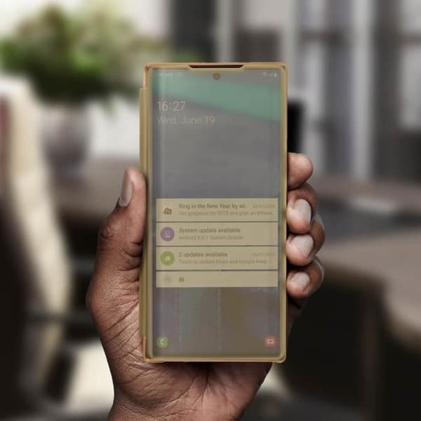 AVIZAR Fodral till Samsung Galaxy Note 10 - Translucent Mirror Effect Flip - Videostöd - Gul