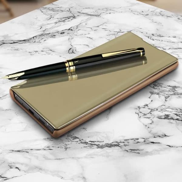 AVIZAR Fodral till Samsung Galaxy Note 10 - Translucent Mirror Effect Flip - Videostöd - Gul