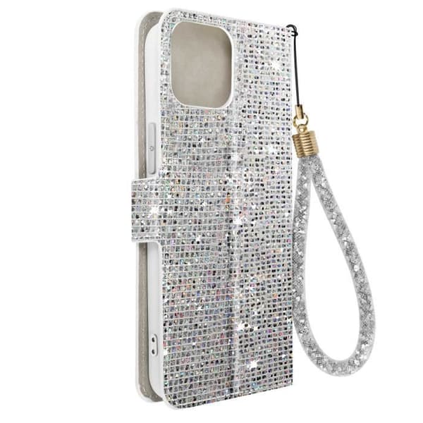 AVIZAR Glitter Disco Wallet iPhone 15 Fodral - Grå - Video Support - Flip