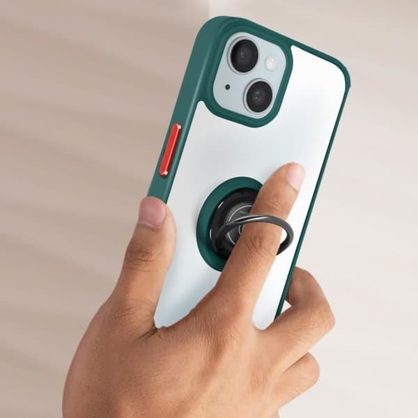 iPhone 15-fodral - Ringrip - Hybrid - Metallring - Videostativ - Grön