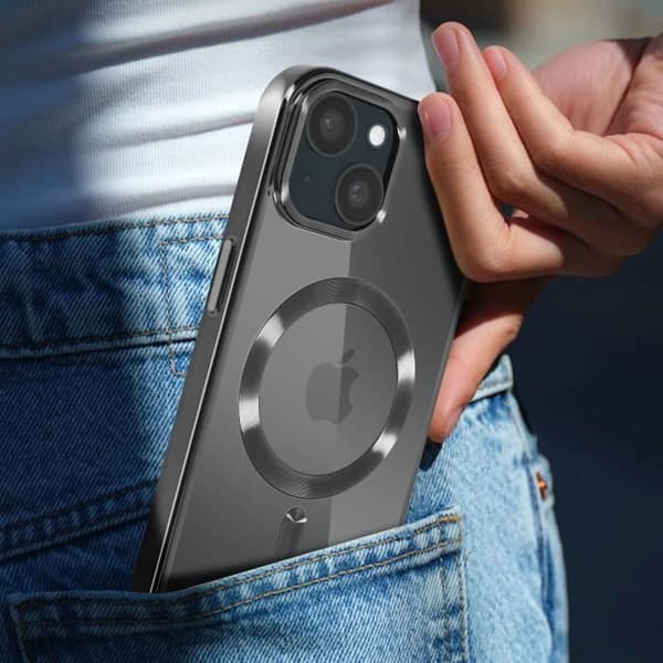 Skyddsskal - Swissten - iPhone 15 - Transparent - Svart Kant - Kompatibel med MagSafe