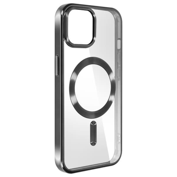 Skyddsskal - Swissten - iPhone 15 - Transparent - Svart Kant - Kompatibel med MagSafe