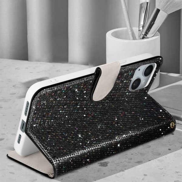 Fodral för iPhone 14 Glitter Disco Wallet Video Support - AVIZAR - Svart - Hård - Smidig - Unisex
