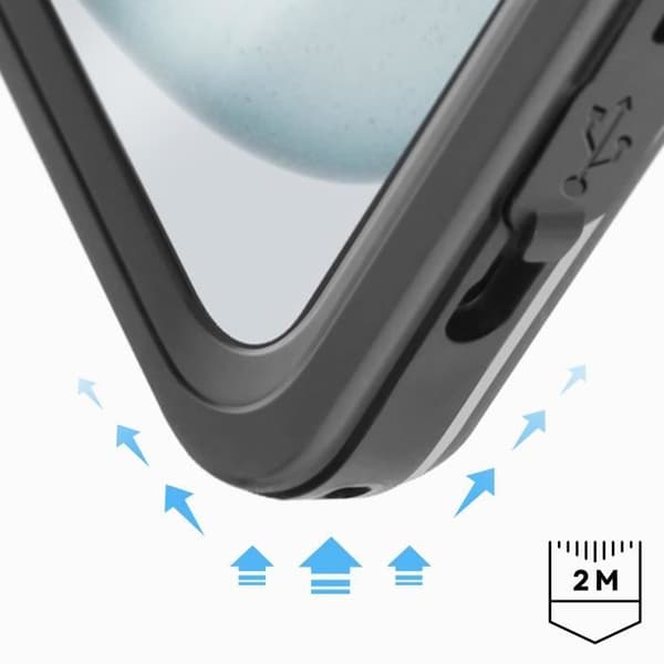 Vattentät Skal - MÄRKE - iPhone 15 Plus - IP68 - Skärmskydd - Svart Kant