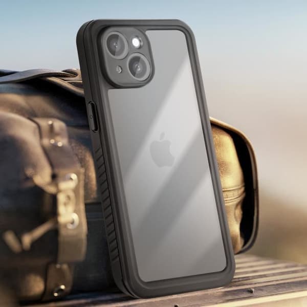 Vattentät Skal - MÄRKE - iPhone 15 Plus - IP68 - Skärmskydd - Svart Kant