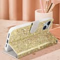 Miniatyrbild 4 av 4: AVIZAR Glitter Disco Wallet iPhone 14 Fodral - Gul - Videostöd - Hårt skal