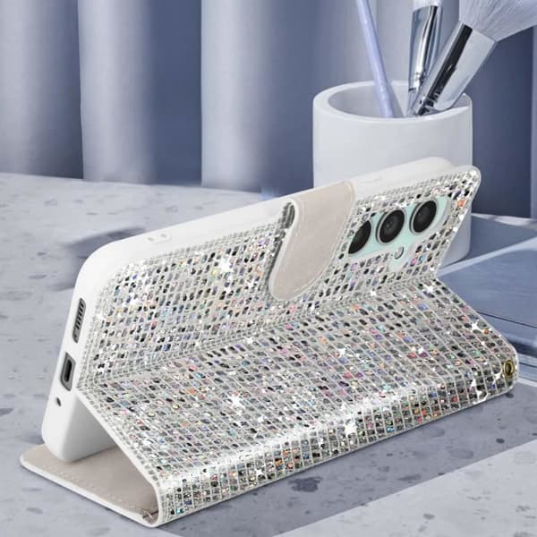 Fodral för Samsung Galaxy A34 5G Glitter Disco Wallet Video Support Silver