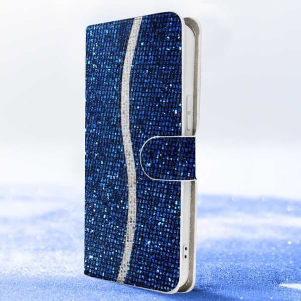 iPhone 15 Pro Max Fodral Glitter Disco Plånboksställ Video Blå