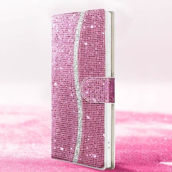 AVIZAR Fodral till Samsung S23 Ultra - Rosa - Hårt skal - Disco Glitter Design - Videostöd
