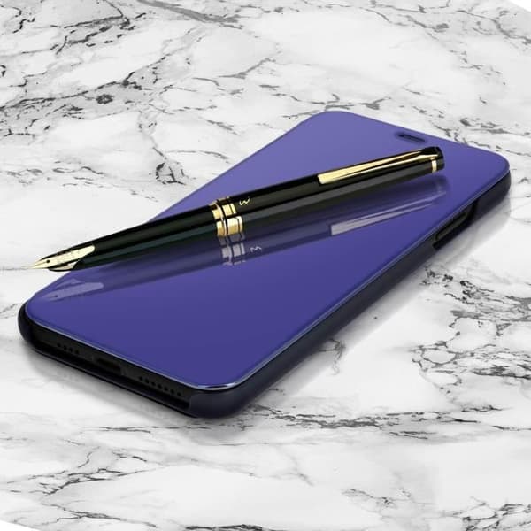 Skal till iPhone XS Max Folio Mirror Ultratunn Flip Translucent - Midnattsblå