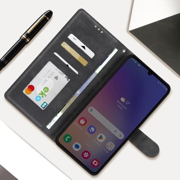 Fodral till Samsung Galaxy A05 Handledsrem med borstad effekt i konstläder Svart