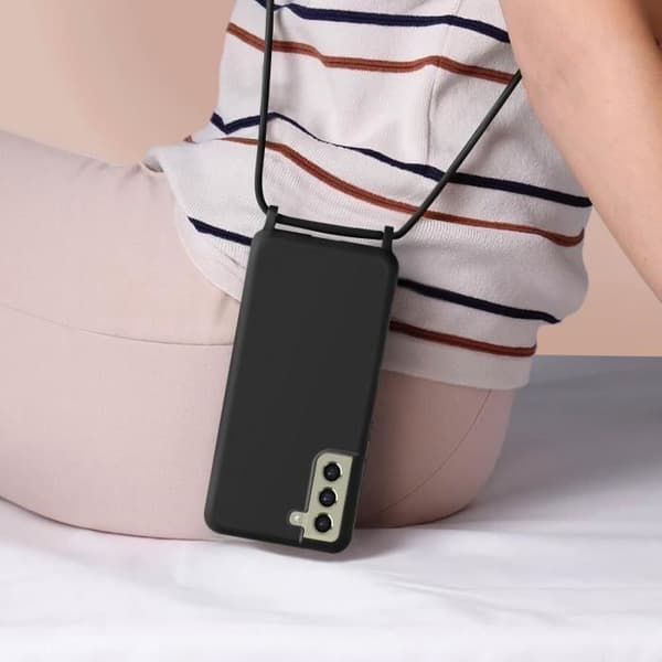 Mobilskal med snöre för smartphone - Corda - Samsung S21 FE - Justerbar rem 80cm - Svart - Semihård