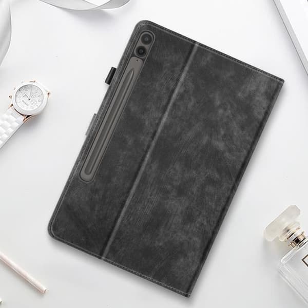 Fodral - Samsung - Galaxy Tab S9 Plus/S9 FE Plus - Svart - Ekologisk läder - Videostöd