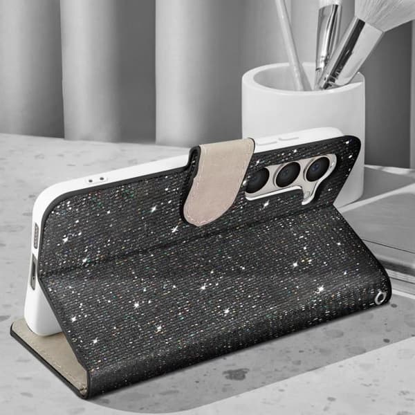 Fodral till Samsung Galaxy S23 Glitter Disco Wallet Stand Video Black