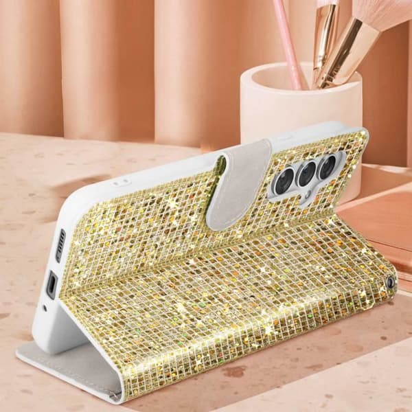 Samsung Galaxy A54 5G Fodral - AVIZAR - Glitter Disco - Plånbok - Videostöd - Gul