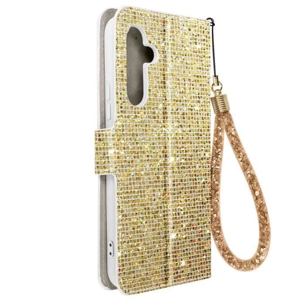 Samsung Galaxy A54 5G Fodral - AVIZAR - Glitter Disco - Plånbok - Videostöd - Gul