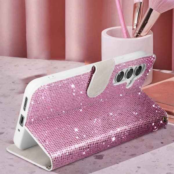 Fodral för Samsung Galaxy A54 5G Glitter Disco Wallet Video Support Rosa