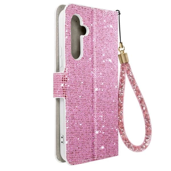 Fodral för Samsung Galaxy A54 5G Glitter Disco Wallet Video Support Rosa