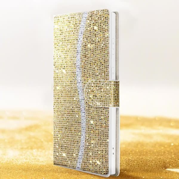 Fodral till Samsung S23 Ultra Glitter Disco Wallet Video Support Guld - AVIZAR - Hårt - Gul