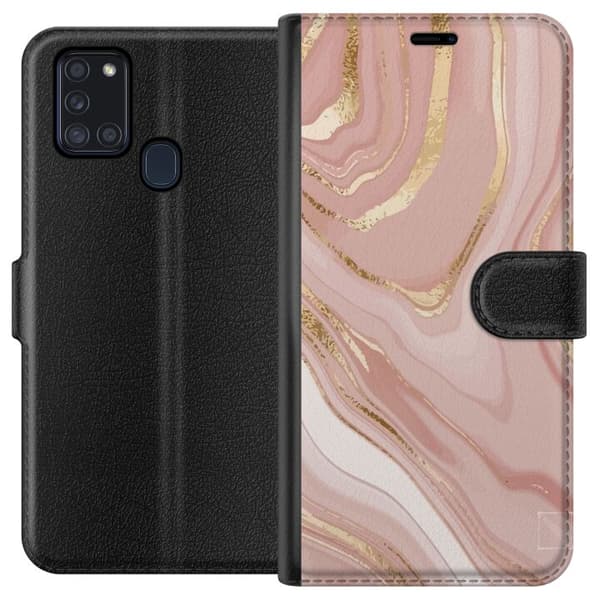 Samsung Galaxy A21s Tegnebogsetui Marmor Lyserød