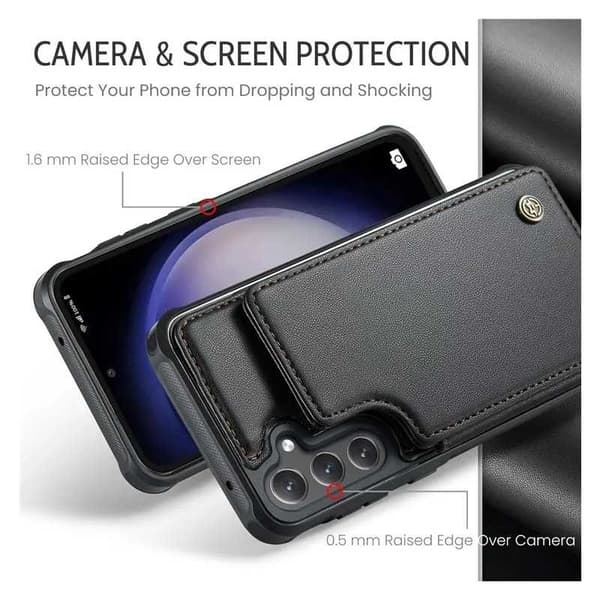 CaseMe Shockproof Cover Kortholder Stander 4-rums Samsung S24 Plus Sort
