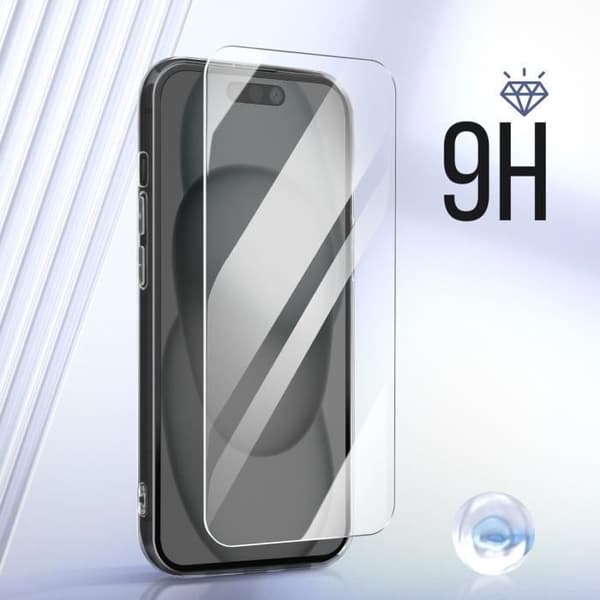 Fodral till iPhone 15 AVIZAR - Silikongel och 9H härdat glas - Genomskinlig