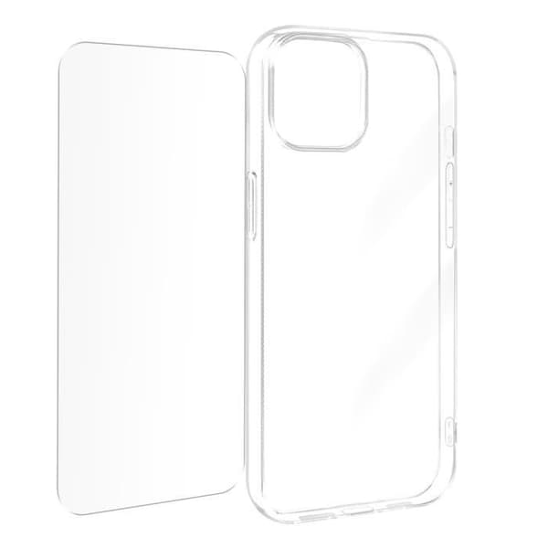 Fodral till iPhone 15 AVIZAR - Silikongel och 9H härdat glas - Genomskinlig