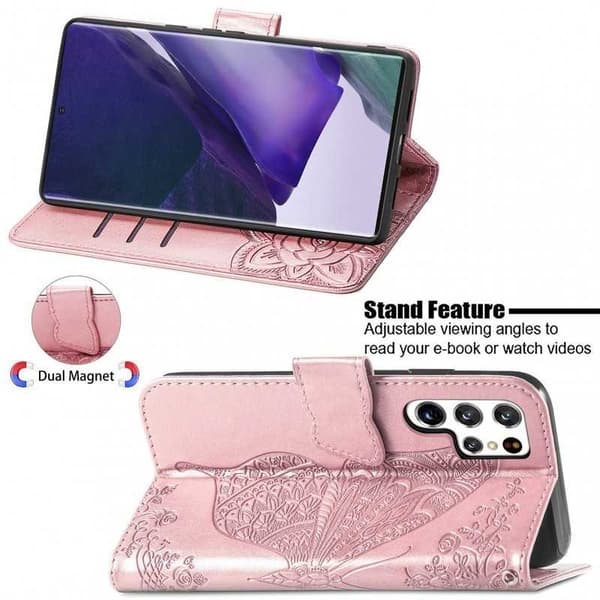 Samsung S24 Ultra Pung-etui PU-læder 4-LOMMES Motiv Sommerfugl