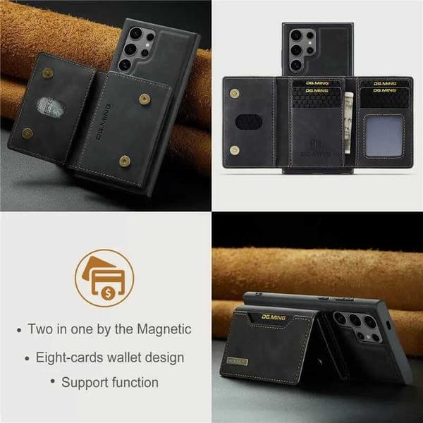 8-FACK Samsung S24 Ultra Stöttåligt Skal med Magnetisk Korthållare DG.MING Detach