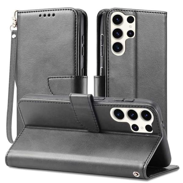 Samsung S24 Ultra Pung Etui PU Læder 4 RUMMER - Sort
