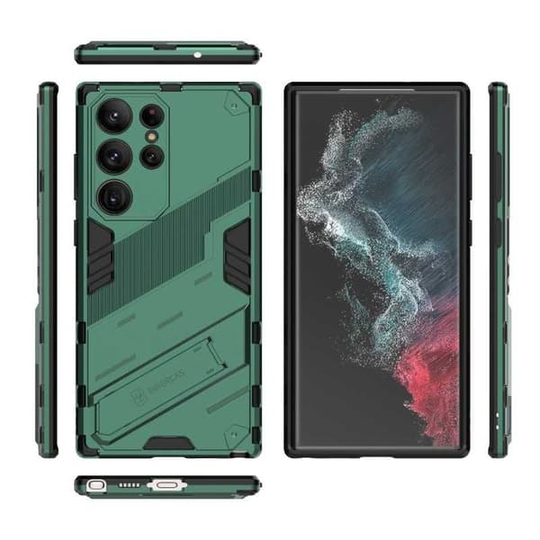 Samsung S24 Ultra stødsikkert cover med Kickstand ThinArmor V2 - Grøn