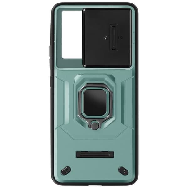 Coque för Xiaomi 13T och 13T Pro - VARUMÄRKE - Stöd Ring - Skjutbart Kameraskydd - Grön - Hård