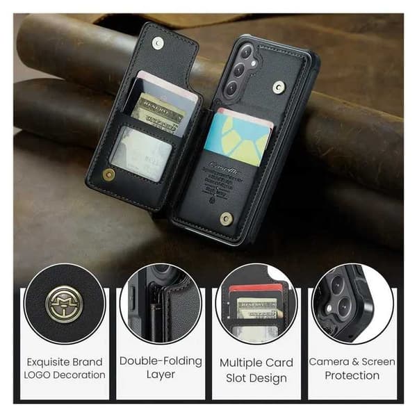 CaseMe Shockproof Cover Kortholder Stander 4-rums Samsung S24 Sort