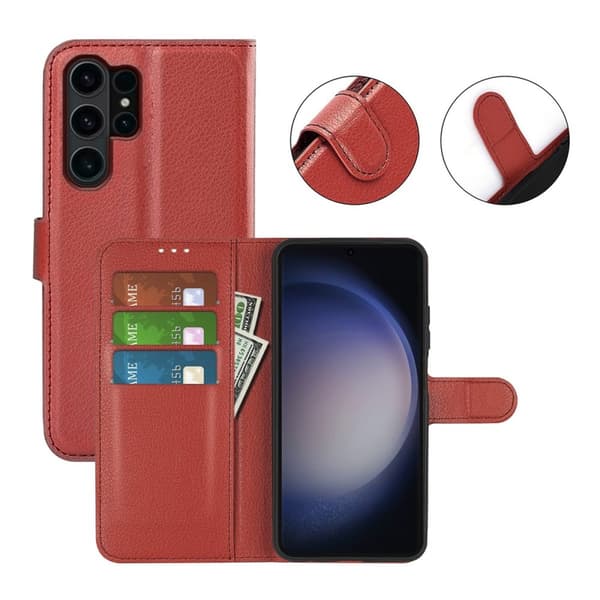 Samsung Galaxy S24 Ultra Plånboksfodral med Stativ - Brun