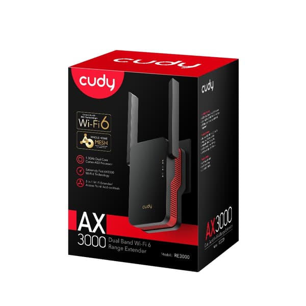 Cudy Wi-Fi Extender RE3000 AX3000 Mesh Svart/Röd