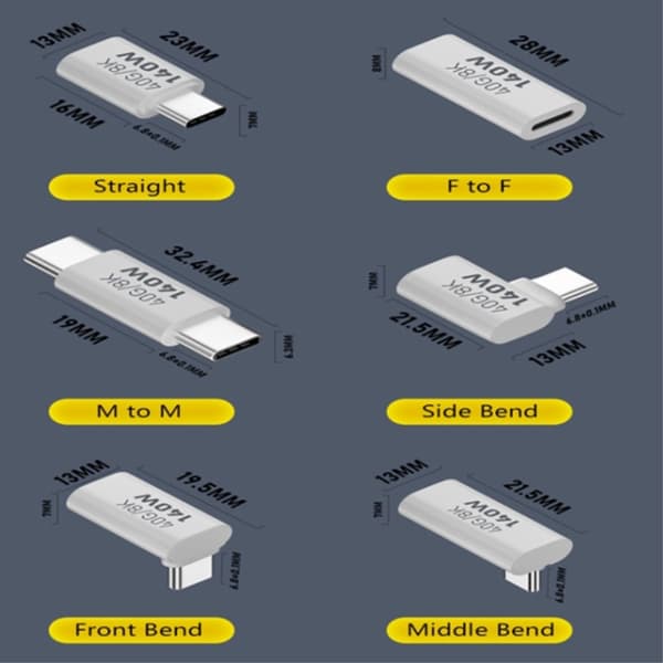 140W USB 3.1 USB-C Hane till USB-C Hane Adapter 8K 40Gbps Vit