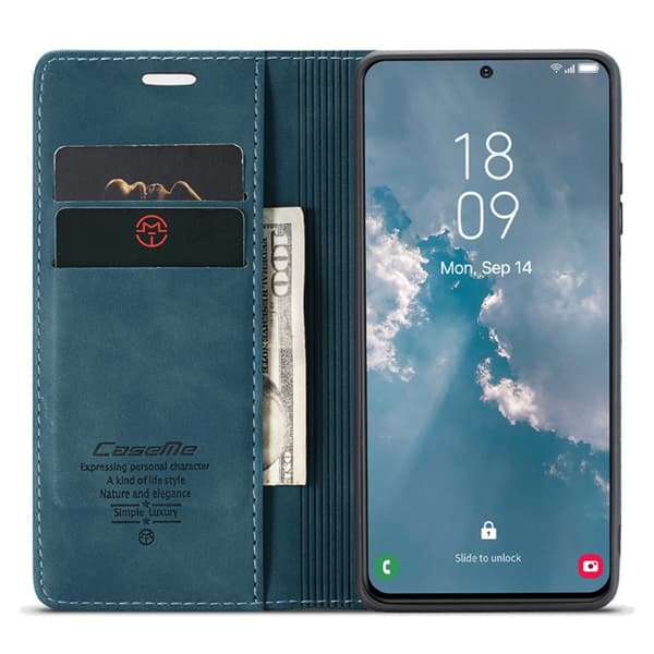 CASEME Galaxy S24 Plus Fodral Flip Retro Läder Blå