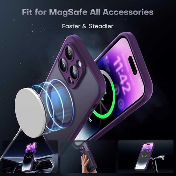 3in1 Komplett iPhone 14 Pro Stötdämpande Skal MagSafe-Kompatibelt - Lila