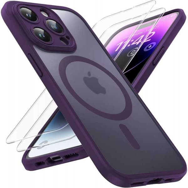 3in1 komplet iPhone 14 Pro Max stødabsorberende etui MagSafe-kompatibel - lilla