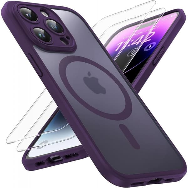 3in1 Komplett iPhone 15 Pro Stötdämpande Skal MagSafe-Kompatibelt - Lila