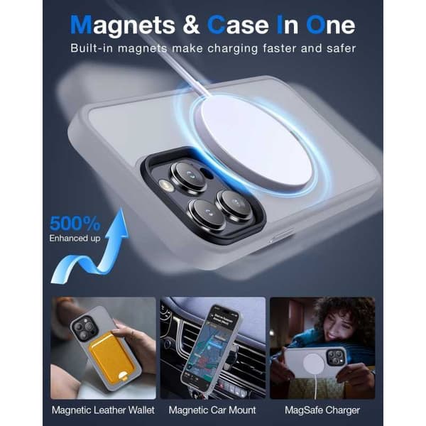 iPhone 15 Pro Max Transparent Stötdämpande Skal MagSafe-Kompatibelt V2 - Grå