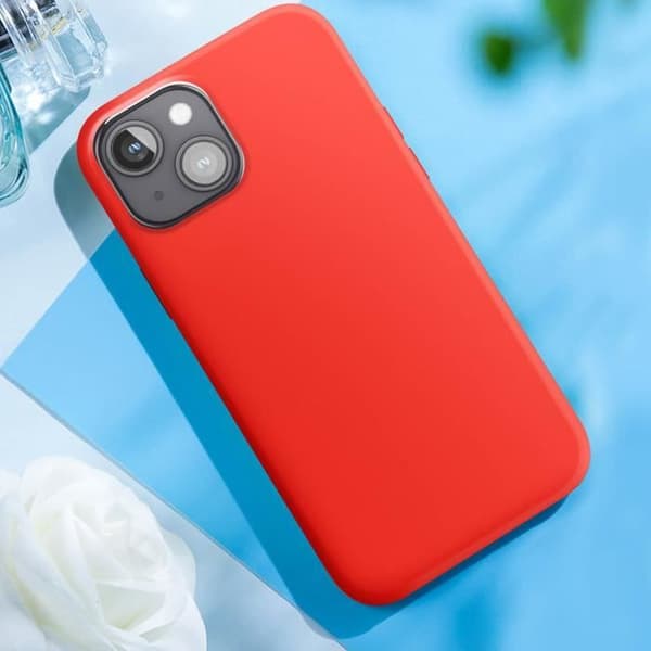 Coque - MOXIE - iPhone 15 Plus - Semi-rigidh - Inrede i mikrofiber - Röd