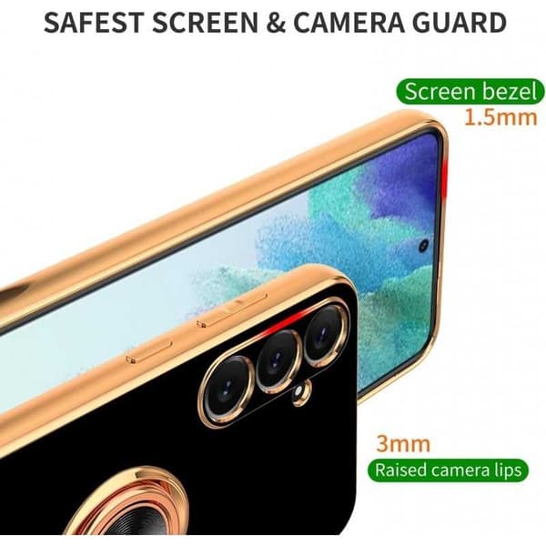Tyylikäs ja iskunkestävä Samsung A25 5G -kotelo, jossa on Flawless sormusteline - Musta